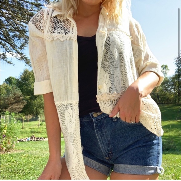 Vintage Lace Crochet Patchwork Button up - Picture 2 of 7